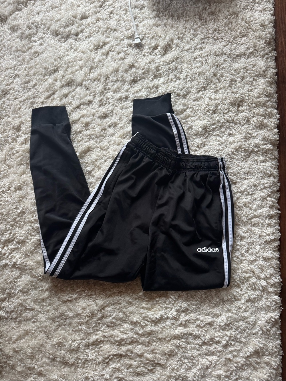 adidas Originals Black Track Joggers with White Triple Stripes • M